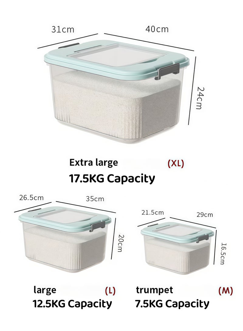 شو وو حاوية تخزين أرز، حاوية حبوب متعددة الاستخدامات للمطبخ، حاوية أرز محكمة الإغلاق، حاوية تخزين طعام محكمة الإغلاق، موزع أرز، صناديق تخزين دقيق الطعام مع أغطية وكوب، خالية من مادة BPA، حاويات تخزين حبوب كبيرة جدًا للمطبخ، للأرز والفاصوليا والحبوب والأطعمة الجافة الصغيرة، مخزن المطبخ المنزلي (7.5 كجم / 12.5 كجم / 17.5 كجم) - Image 2